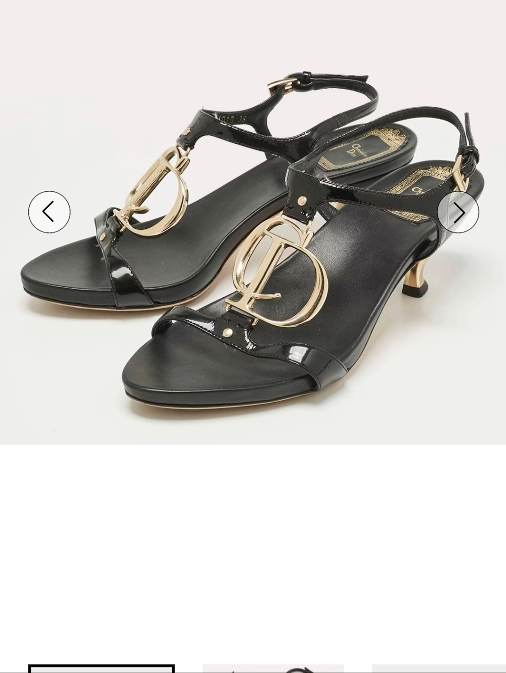 DIOR Black Patent Leather Slingback Sandals with Gold Accent